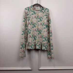 Janie and Jack Girls Floral Long Sleeve Rash Guard Swim Top Peplum Cream Size 10
